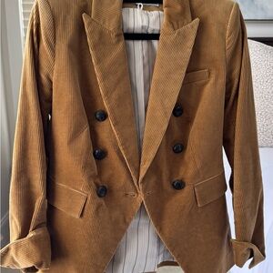 Veronica Beard Tan Corduroy Dickey Double-Breasted Blazer
